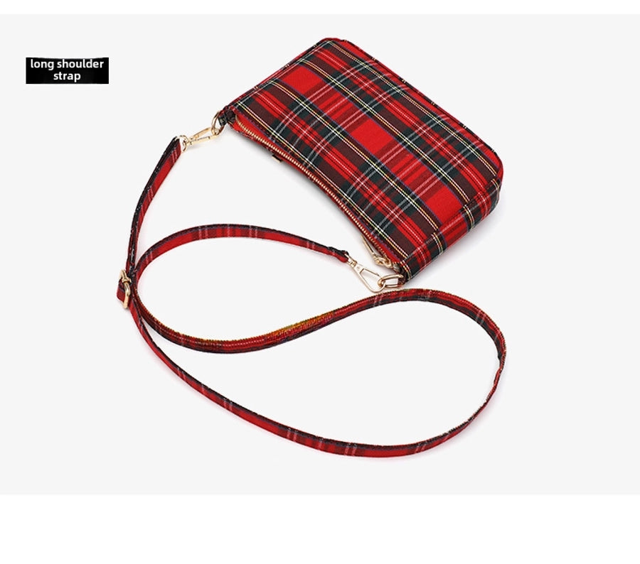 Retro Red Plaid French shoulder underarm handbag