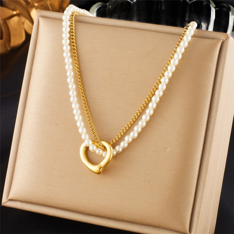 18K Gold Plated Vintage Style French Heart Shape No Inlaid Pendant Necklace