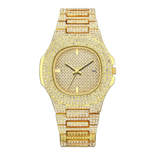 Rhinestone large dial calendar quartz watch