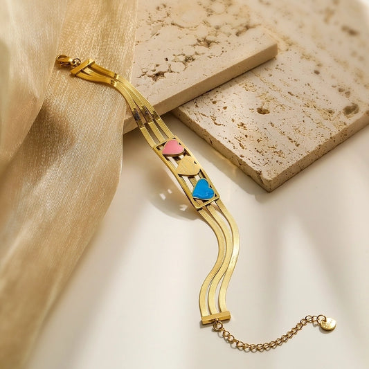 18K gold plated coloured heart bracelet