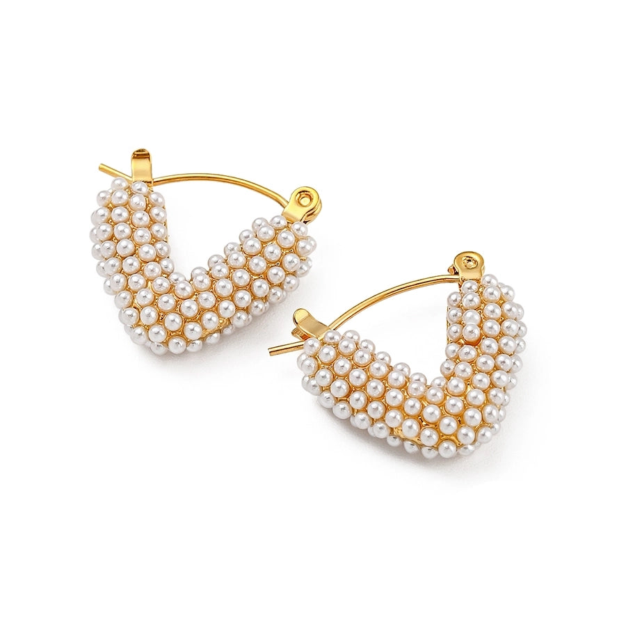 1 Pair Sweet Round Pearled style 18K Gold Plated Earrings