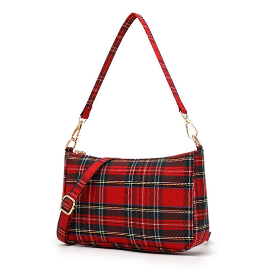 Retro Red Plaid French shoulder underarm handbag