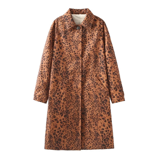 Loose animal print trench coat