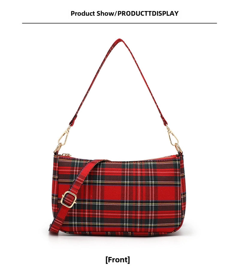 Retro Red Plaid French shoulder underarm handbag