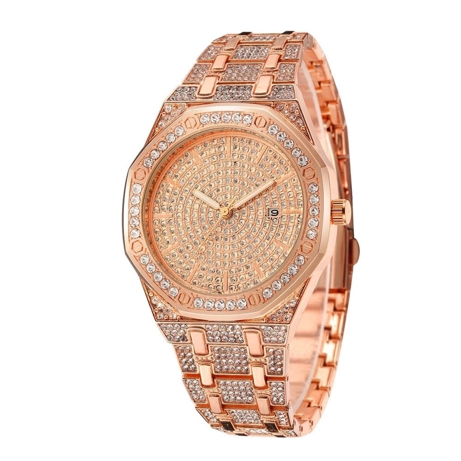 large dial rhinestoned steel strap watch