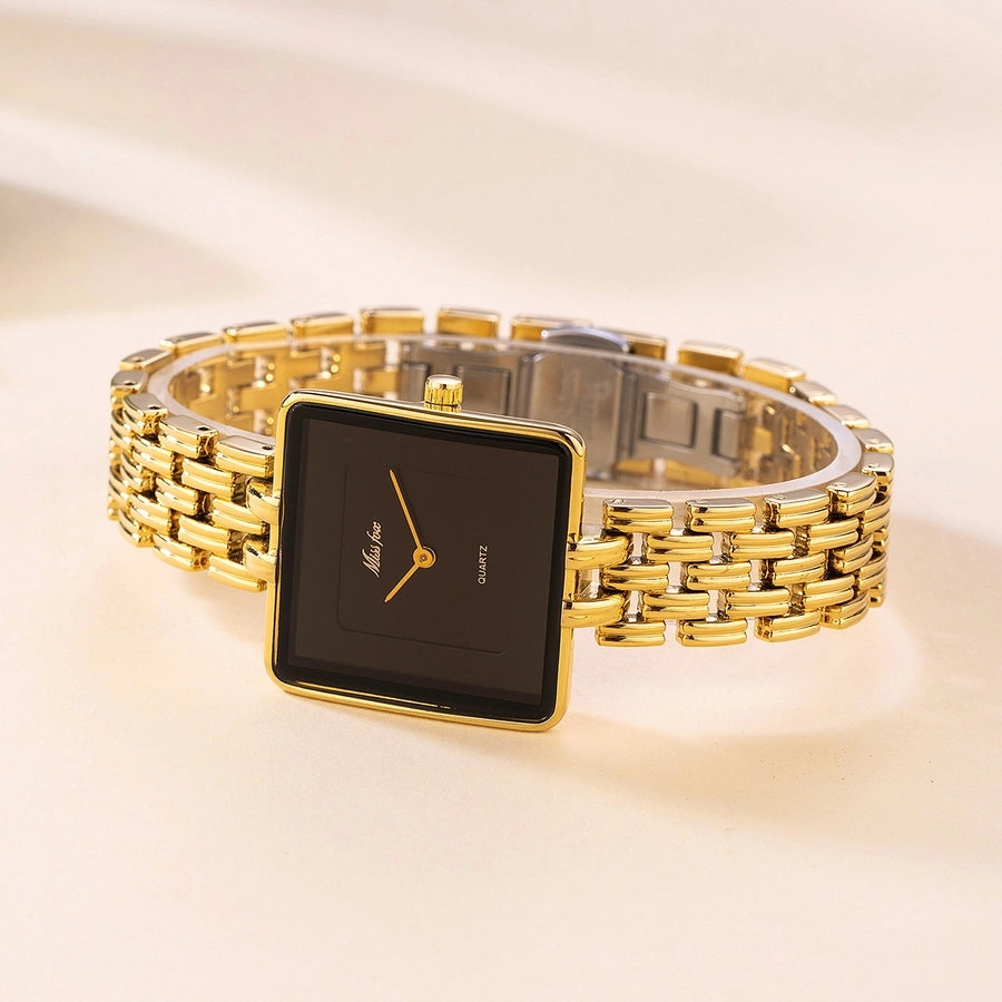 MISSFOX Golden Black Square Quartz Watch