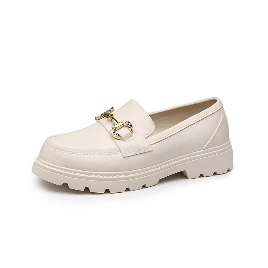 retro small gold buckle round toe loafers