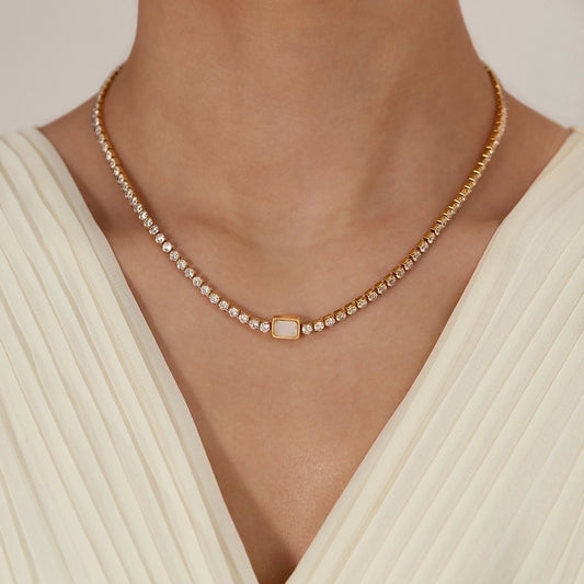 SS Gold zirconia tennis Necklace