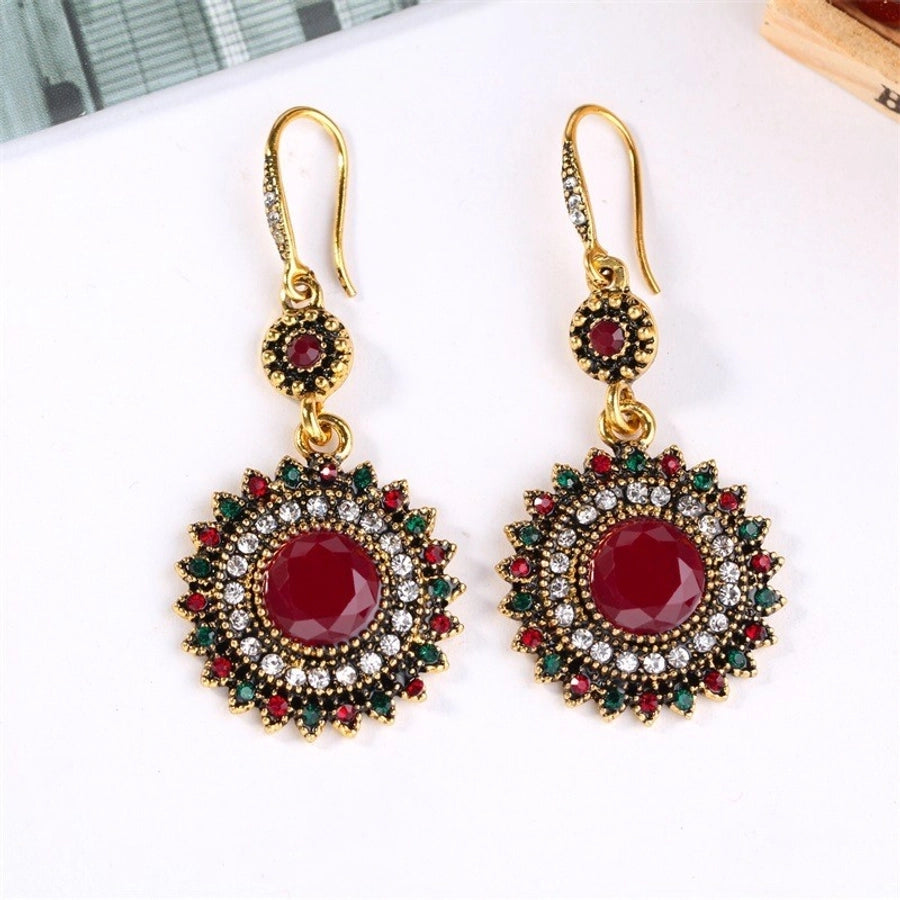 1 pair elegant ethnic style zircon drop earrings