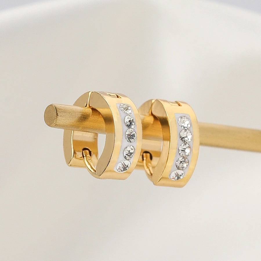 1 Pair Elegant Simple Style Geometric 304 Stainless Steel Zircon 18K Gold Plated Huggie Earrings