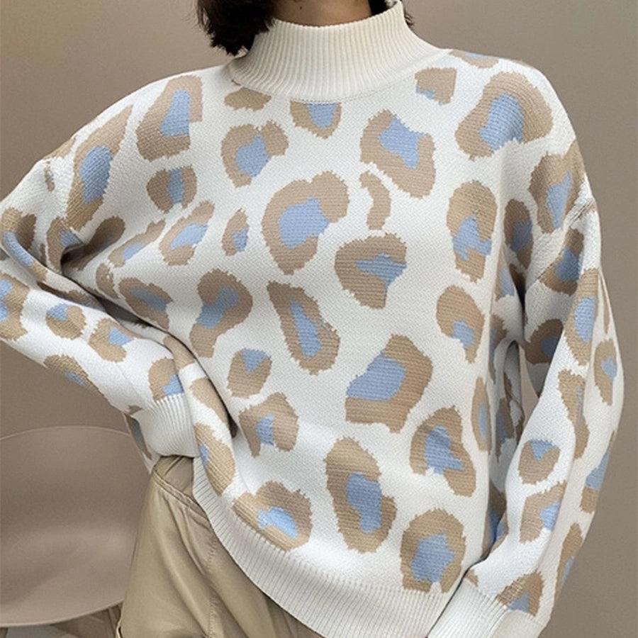 Animal Print Semi-turtleneck Sweater