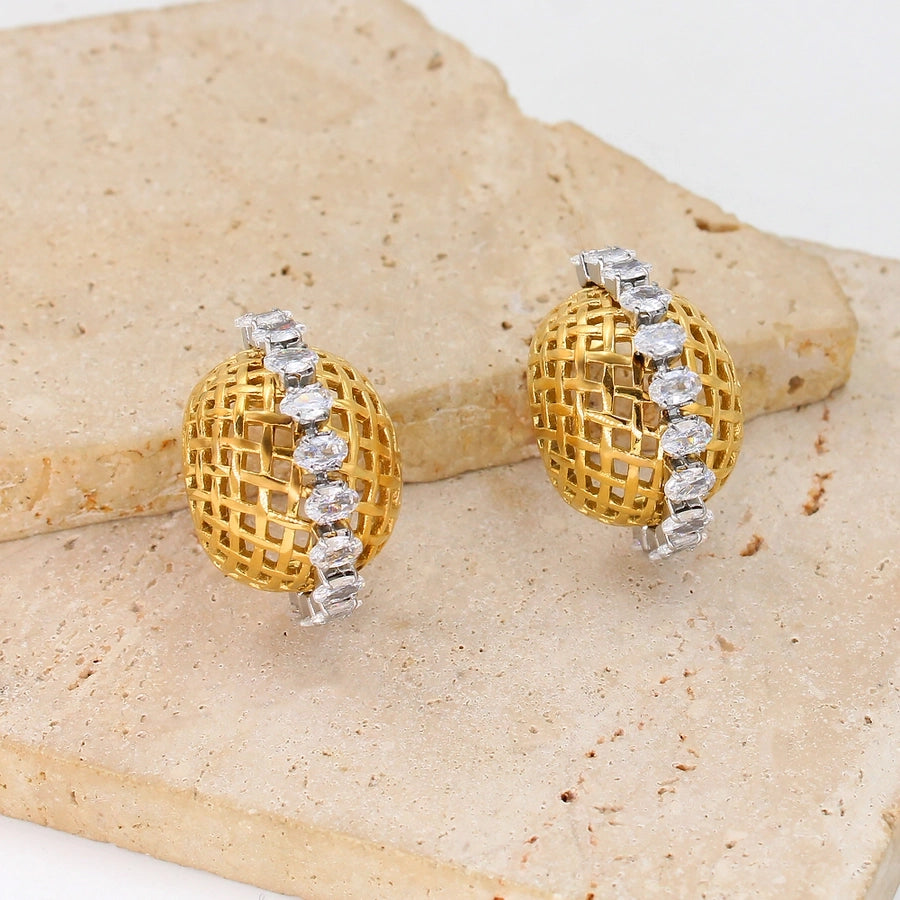 White Zircon Blue Rhinestone 18K Gold Plated Ear Studs