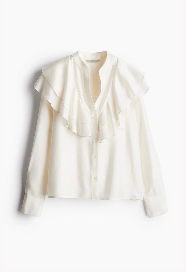 Long sleeve cream elegant buttoned blouse