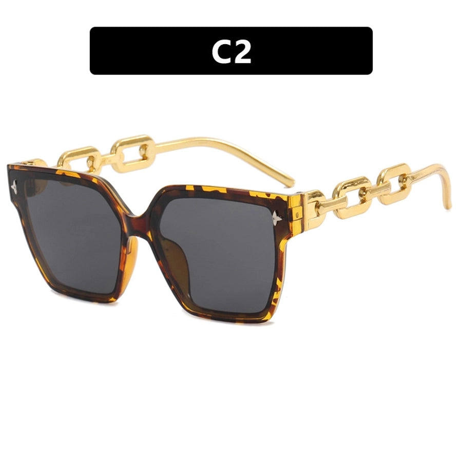 elegant color block leopard pc square full frame women's sunglasses