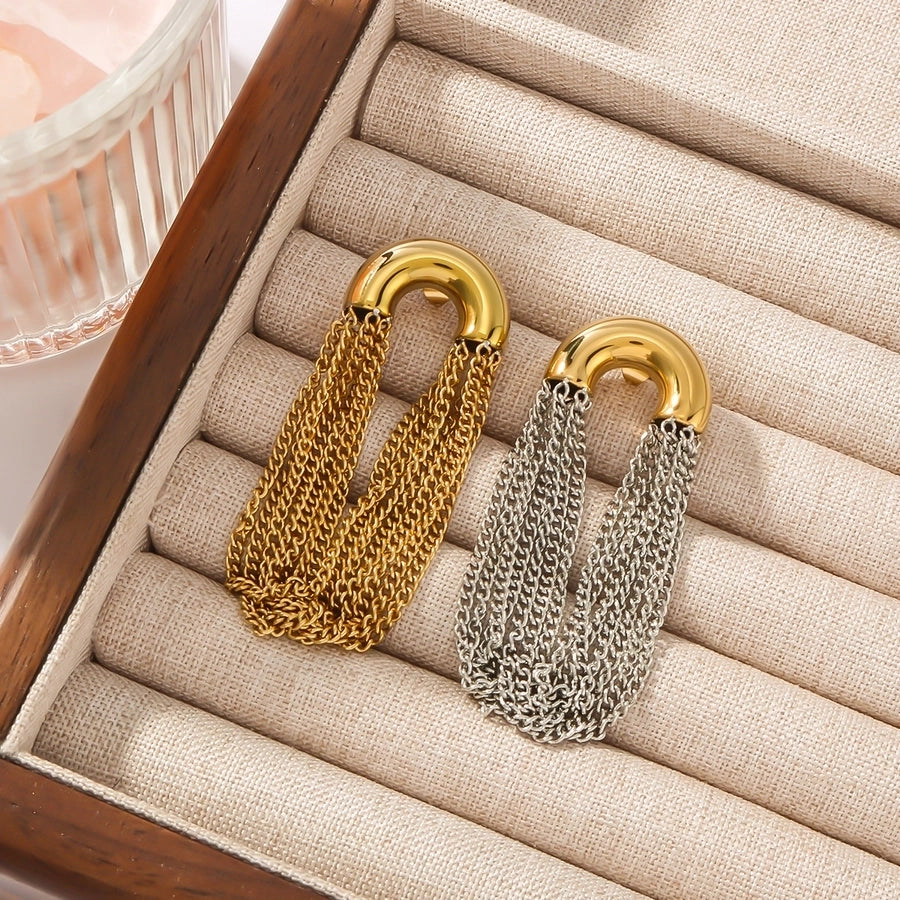 1 Pair Classic Semicircle Tassel Lines 18K Gold Plated Drop Earrings