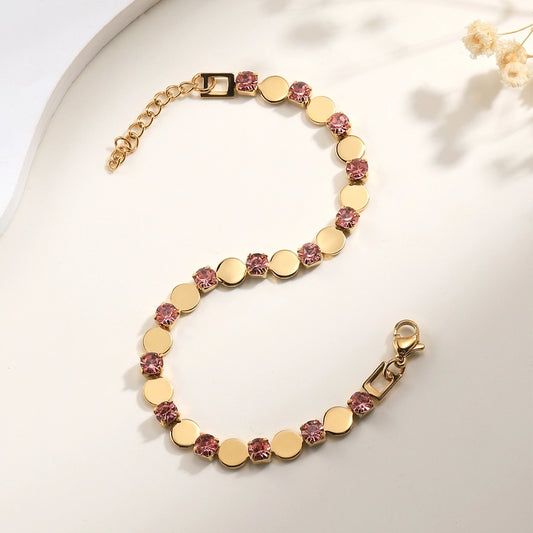 Retro colour block 18K gold plated zircon bracelet