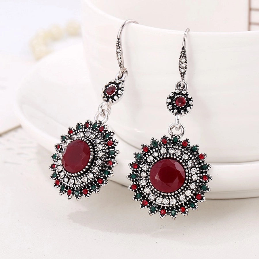 1 pair elegant ethnic style zircon drop earrings